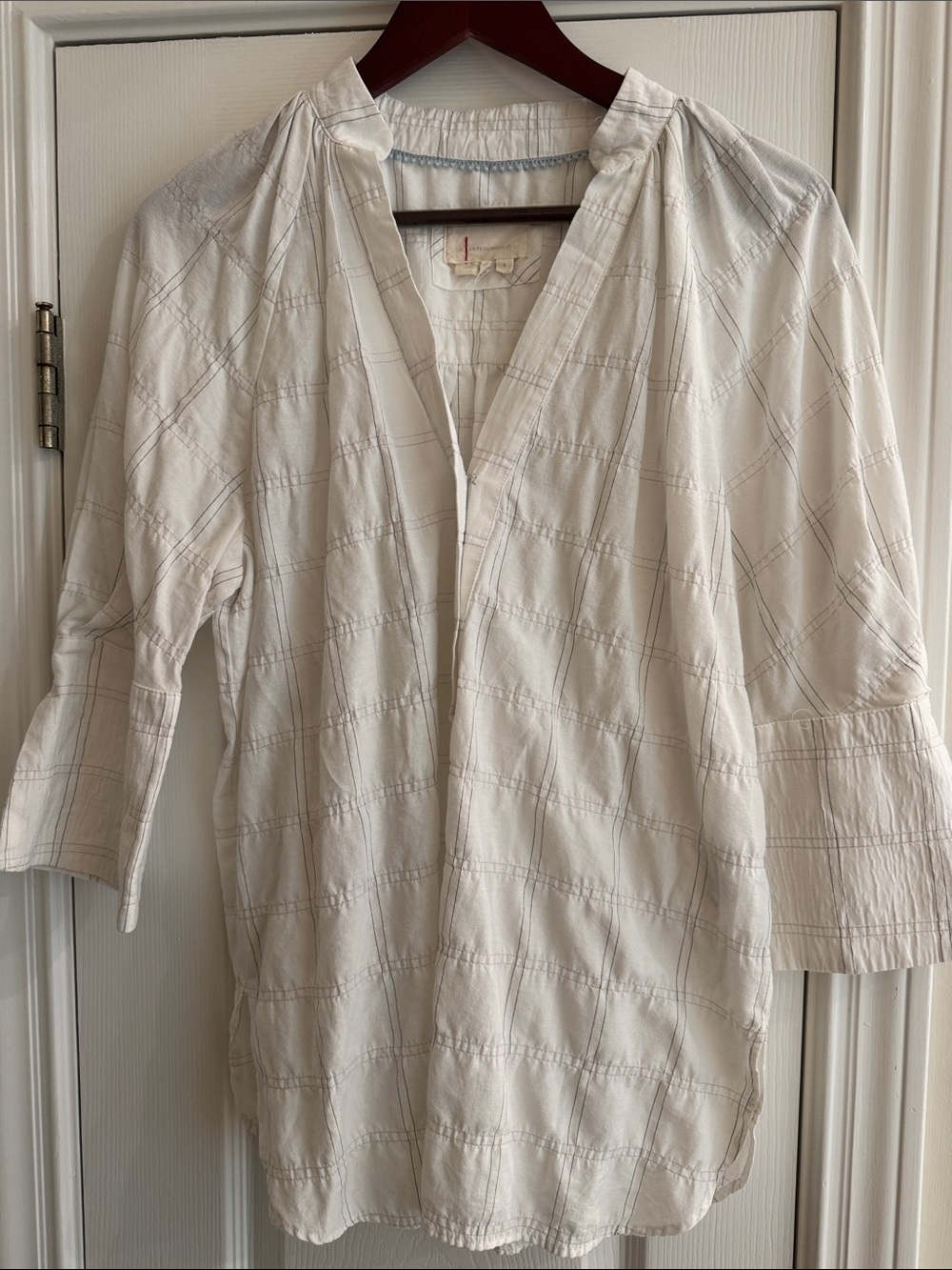 Anthropologie Cream Pullover Textured Tunic Blouse